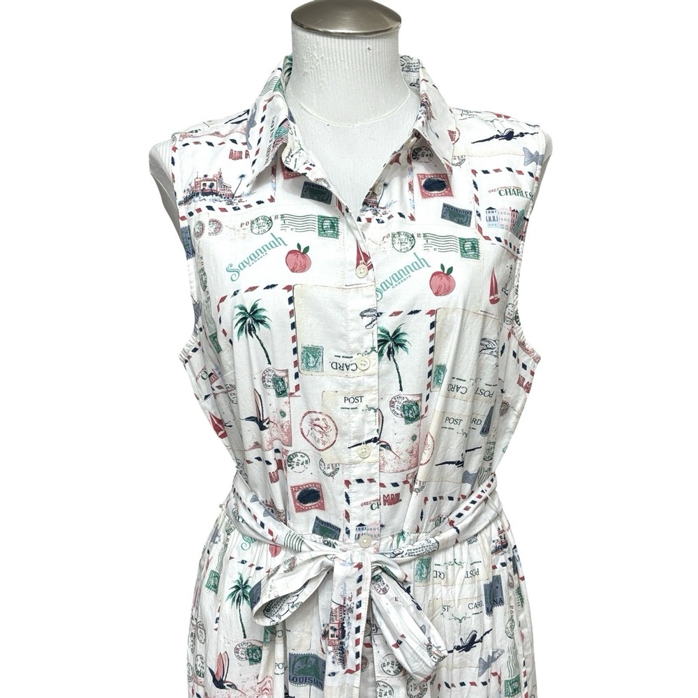 J. Crew Collared Midi Postcard Stamps Southern States Sleeveless Dress Sz 12 - Picture 3 of 16